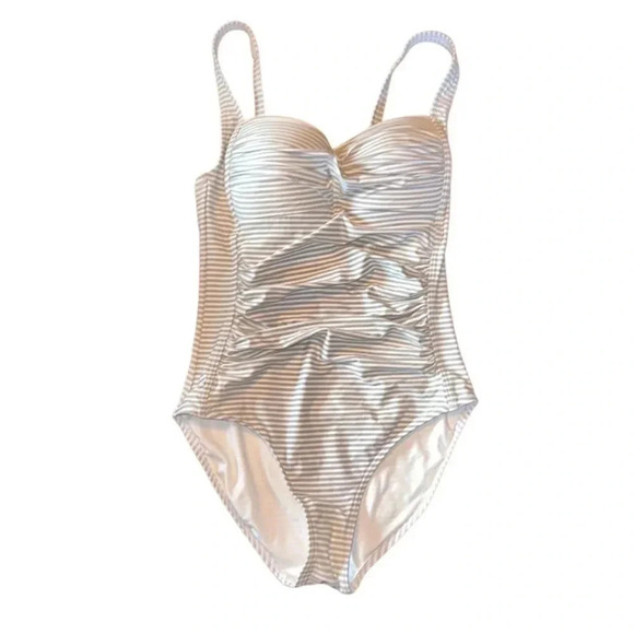 Niptuck Swim Sorrento Stripe Joanne One Piece Swimsuit Gray/White Size 4 - Picture 1 of 11